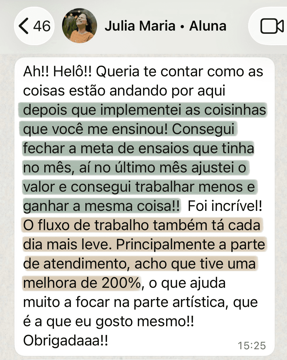 Depoimento da aluna Julia Maria